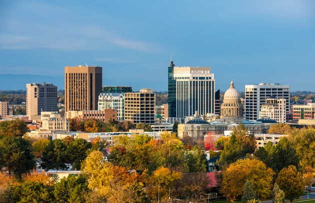Autumn trees and the skyline of Boise Idaho